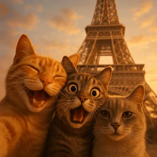 三只动物与地标自拍